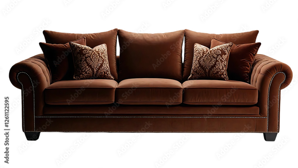 Fototapeta premium A brown sofa with clean lines isolated on transparent background