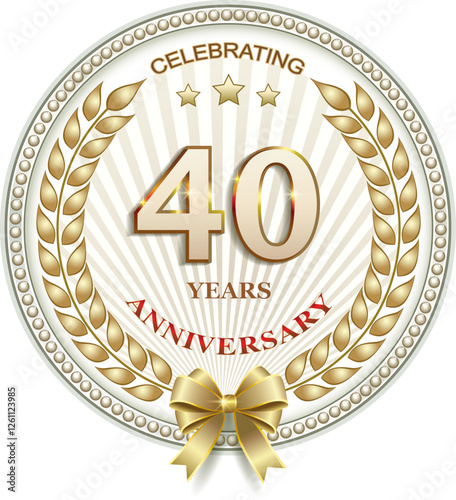 40 years anniversary celebration, greeting card, festive background with jubilee numerals with stars and laurel wreath, birthday card, icon. Vector illustration
