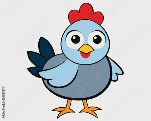 Cute cartoon chicken in light blue and gray colors