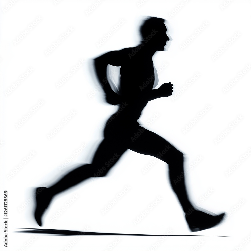 Running man silhouette highlighted by dramatic lighting and motion blur effect. The high-contrast shadows and sharp light edges amplify the sense of speed and action. Running man silhouette highlighted by dramatic lighting and motion blur effect. The high-contrast shadows and sharp light edges amplify the sense of speed and action.
