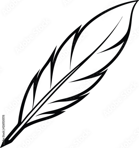 A feather with smooth and sharp edges fully black in color. Fragment of a feather of a bird of gray color photographed closeup (2).eps