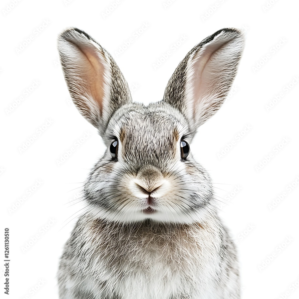 Fototapeta premium Grey rabbit portrait, studio shot, white background, pet, Easter