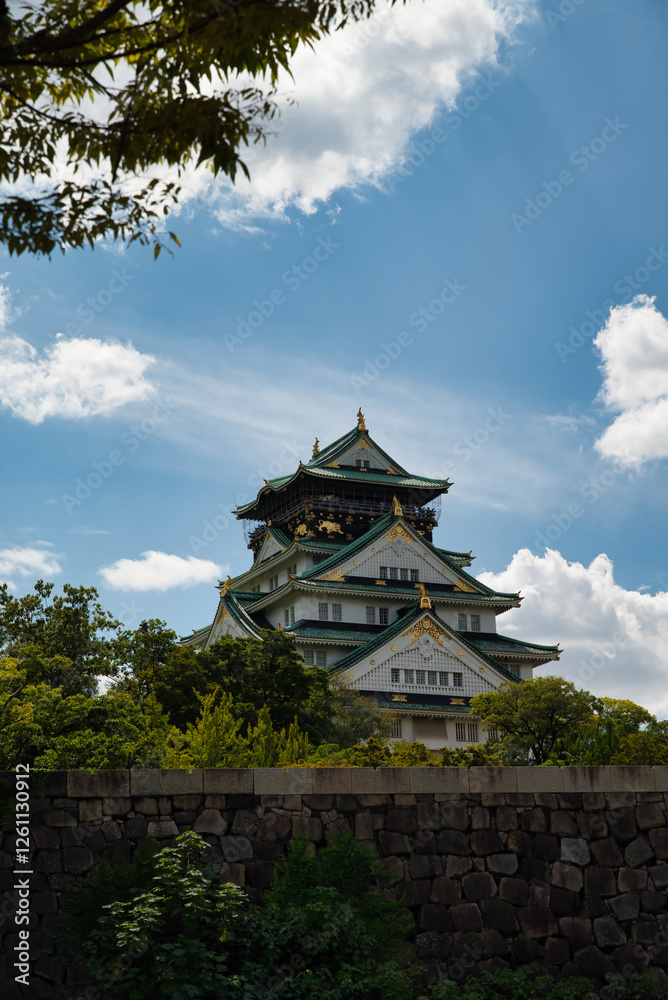Vertical photograph of the frame of the reconstructed Osaka Castle, a Japanese castle located in Osaka, Japan.
Vertical photograph of the frame of the reconstructed Osaka Castle, a Japanese castle located in Osaka, Japan.