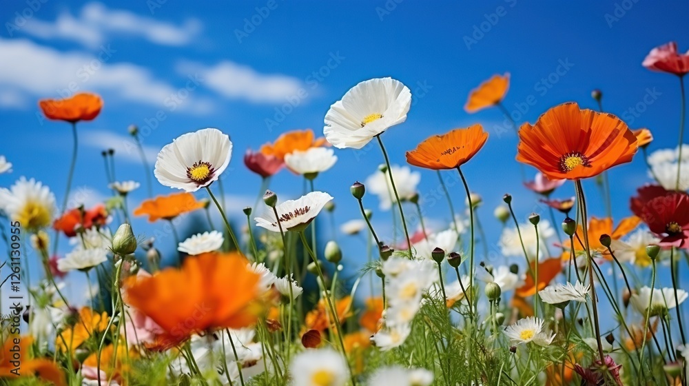 Obraz premium beautiful landscape - poppy field with beautiful blue sky