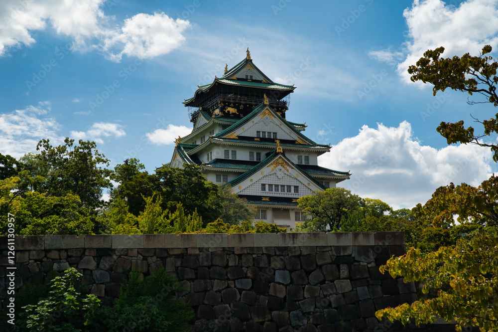 Frame photograph of the reconstructed Osaka Castle, a Japanese castle located in Osaka, Japan.
Frame photograph of the reconstructed Osaka Castle, a Japanese castle located in Osaka, Japan.