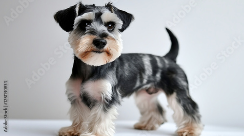A small black and white dog with a black and white striped tail. generated using AI