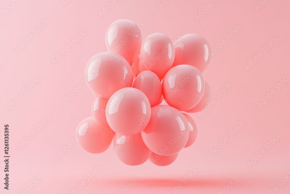Fototapeta premium Pink Balloons Cluster Floating Against Pink Background
