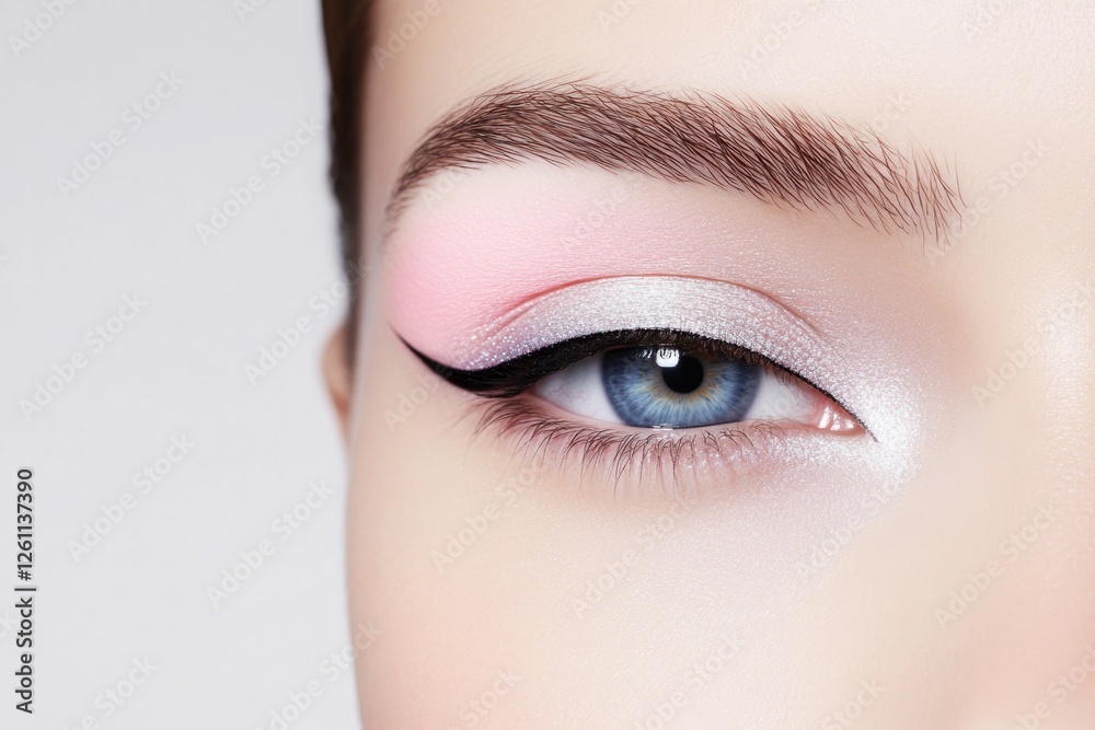 detailed view of abstract eyeliner in contrasting neon tones highlighted against soft neutral skin base detailed view of abstract eyeliner in contrasting neon tones highlighted against soft neutral skin base