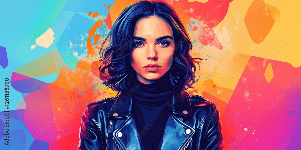 Stylish young woman poses against colorful abstract backdrop Stylish young woman poses against colorful abstract backdrop