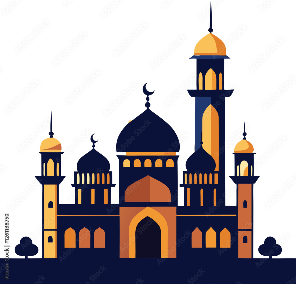 Obraz premium Mosques silhouette vector illustration. Continuous one line drawing mosque line concept
