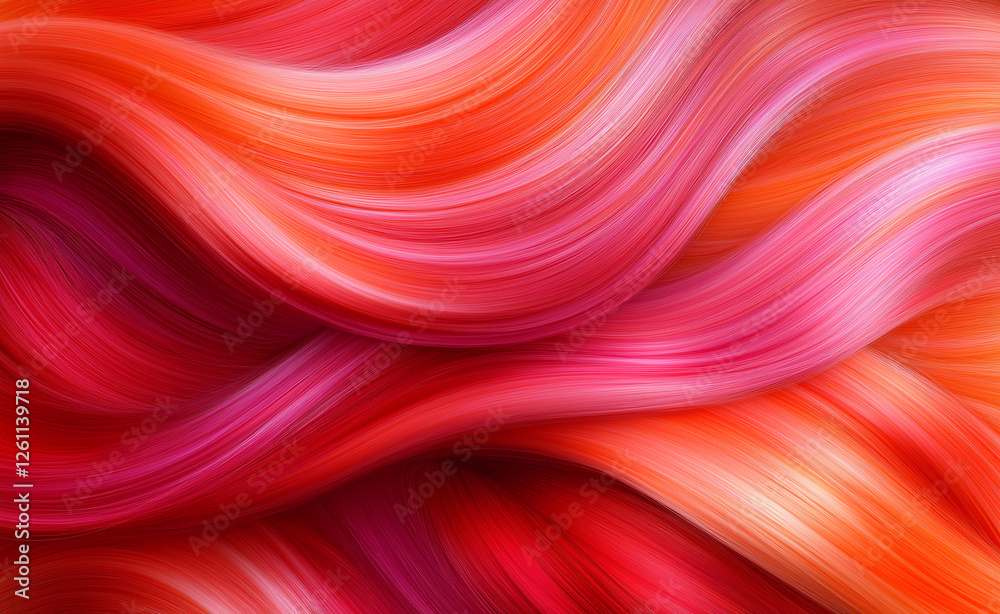 A vibrant close-up of flowing wavy hair in shades of red, orange, and pink. A vibrant close-up of flowing wavy hair in shades of red, orange, and pink.