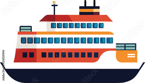 ferry line arts with vector illustration. Ferry ship icons set cartoon vector