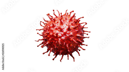3d rendering of a red virus cell rotating, with transparent background