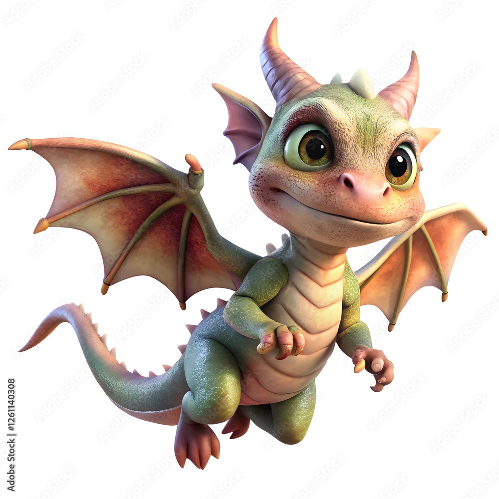 Fototapeta premium cute cartoon 3d gold dragon on the white background