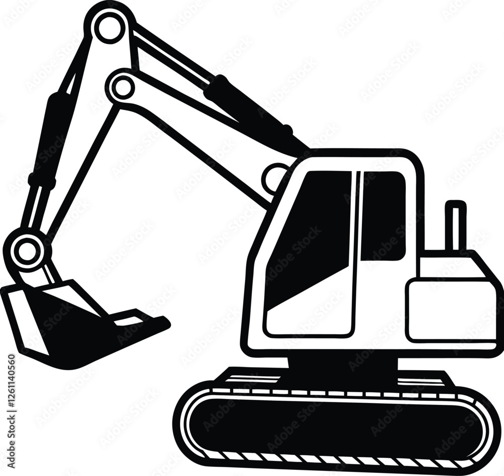 Naklejka premium Excavator silhouette vector illustration. Heavy machinery for construction and mining 