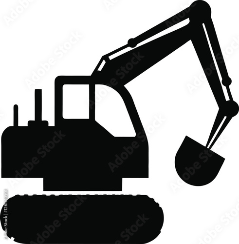 Excavator silhouette vector illustration. Heavy machinery for construction and mining 