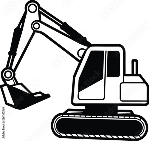 Excavator silhouette vector illustration. Heavy machinery for construction and mining 