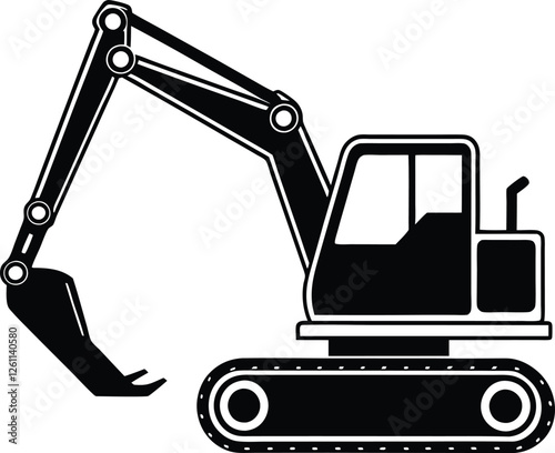 Excavator silhouette vector illustration. Heavy machinery for construction and mining 