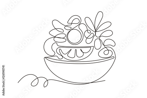Line Art Salad Food Ingredients Dish Continuous Line Art Sketch Illustration. One Line Salad Vegetarian Diet Vitamin Organic Food Symbol. Abstract Minimalist Outline One Line Drawn Vegetable Sala