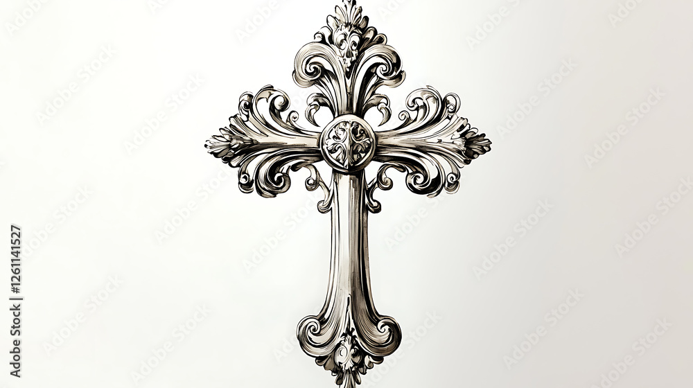 A cross with a gold design is on a white background. generated using AI