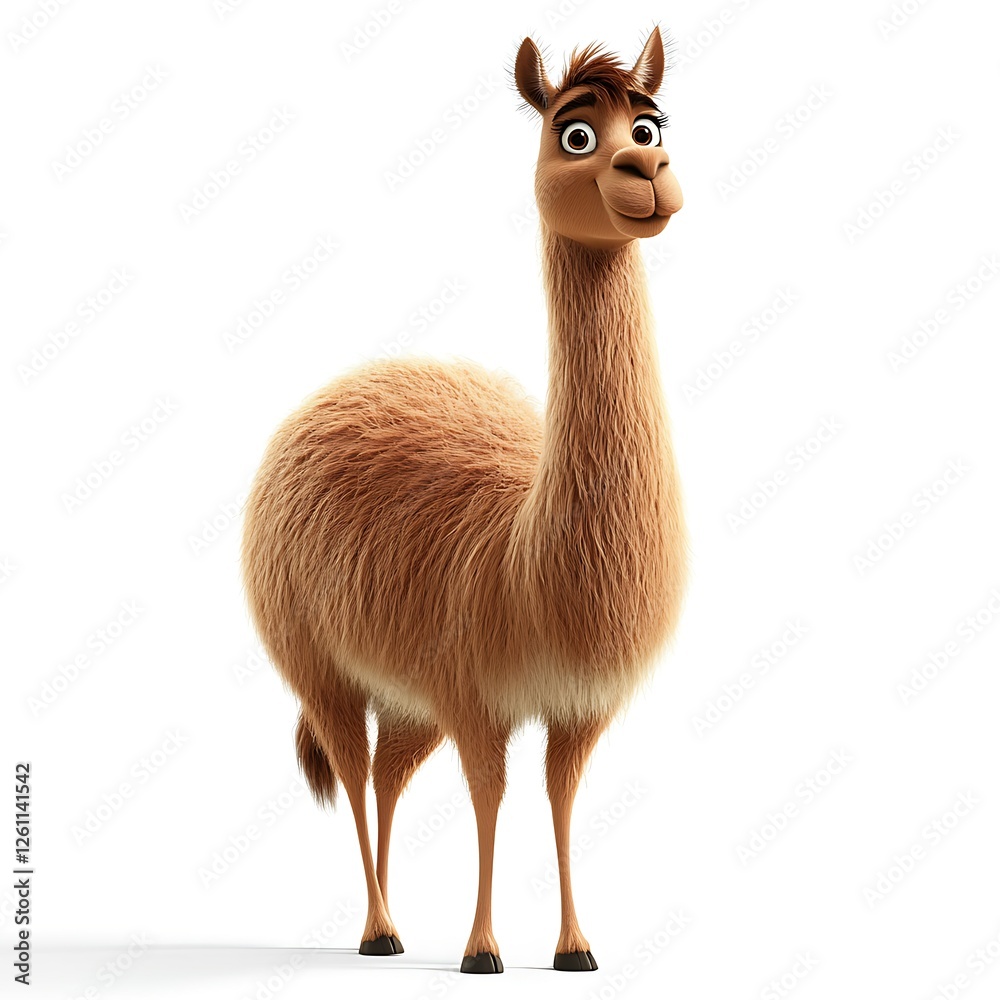 Cartoon llama, smiling, white background, animation Cartoon llama, smiling, white background, animation