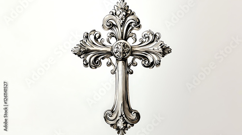 Wallpaper Mural A cross with a gold design is on a white background. generated using AI Torontodigital.ca