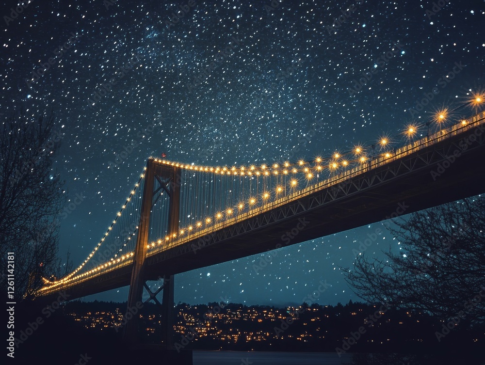 Fototapeta premium Illuminated bridge under starry night sky