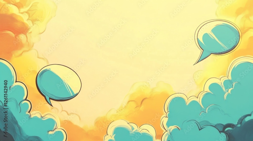 Cloudy sunset sky with speech bubbles; communication concept Cloudy sunset sky with speech bubbles; communication concept
