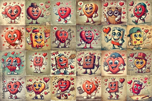 Funny cartoon love mascots. Valentines day concept.. AI generated illustration photo