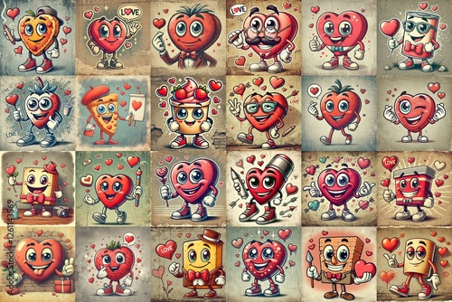 Funny cartoon love mascots. Valentines day concept.. AI generated illustration photo