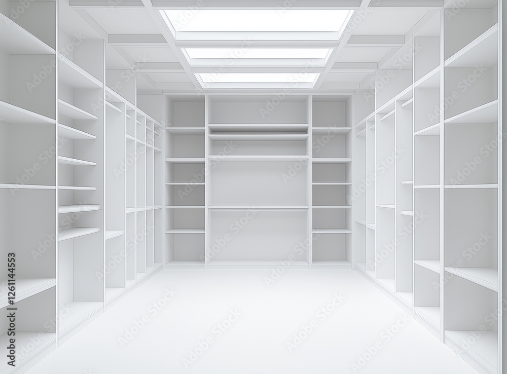 Interior layout of a wardrobe space with shelving. Fine-lined black sketch on white. Interior layout of a wardrobe space with shelving. Fine-lined black sketch on white.