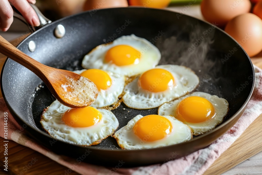 Cooking sunny side up eggs in a frying pan Cooking sunny side up eggs in a frying pan