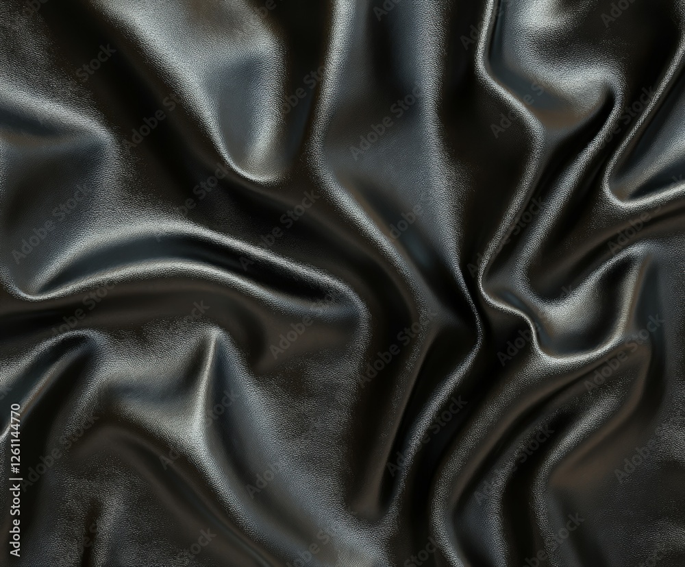 Obraz premium Elegant black satin fabric draped in soft folds and curves