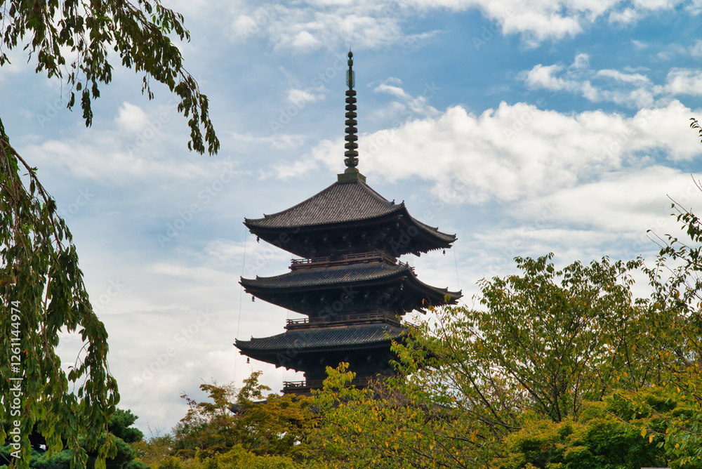 Naturally framed photograph of Tō-ji, which is a shingon Buddhist temple in the city of Kyoto, Japan.
Naturally framed photograph of Tō-ji, which is a shingon Buddhist temple in the city of Kyoto, Japan.