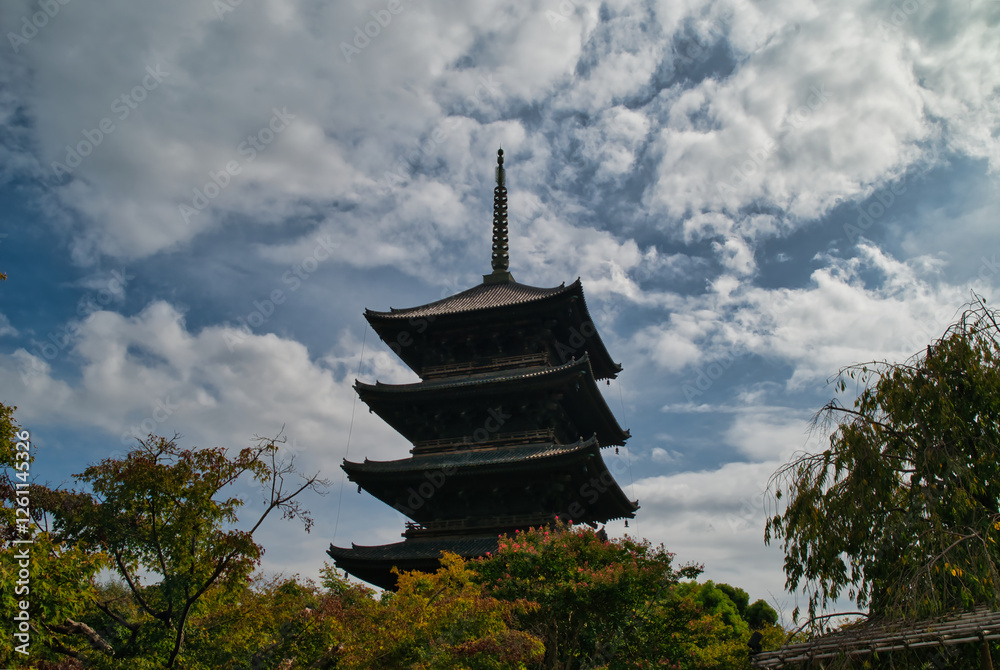 Naturally framed photograph of Tō-ji, which is a shingon Buddhist temple in the city of Kyoto, Japan.
Naturally framed photograph of Tō-ji, which is a shingon Buddhist temple in the city of Kyoto, Japan.