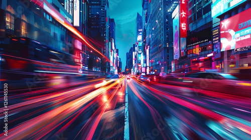 street view with car lights at high speed