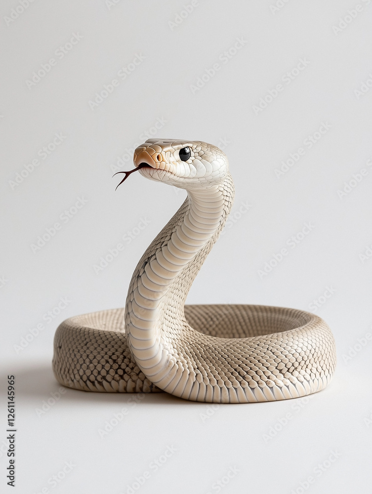 Fototapeta premium Coiled White Snake with Raised Head 