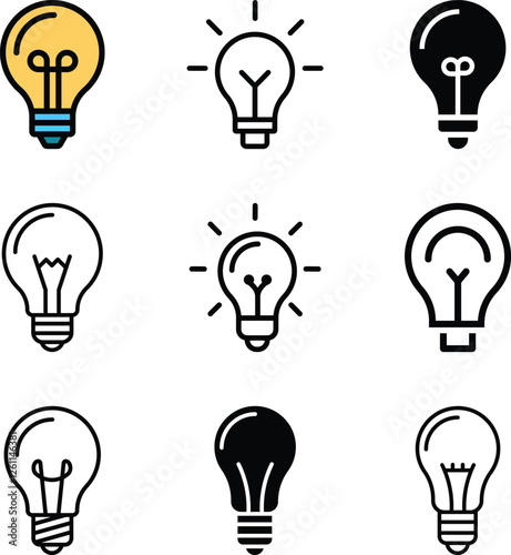 9 Creative Bulb Icon Set for Innovative Design Projects