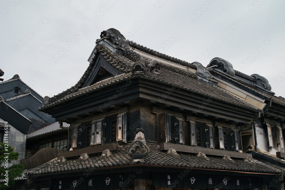 Warehouse-style buildings with clay and wood walls of Kawagoe City, originating from the Edo period of Japan. Kawagoe City is also known as Little Edo. Warehouse-style buildings with clay and wood walls of Kawagoe City, originating from the Edo period of Japan. Kawagoe City is also known as Little Edo.