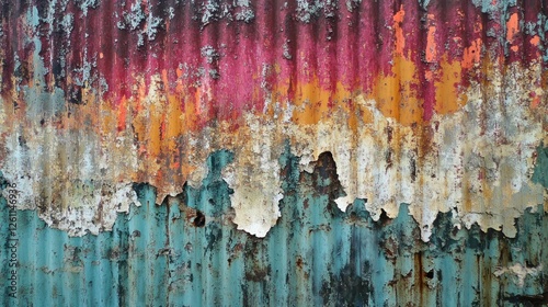 Colorful rusted corrugated metal wall texture
