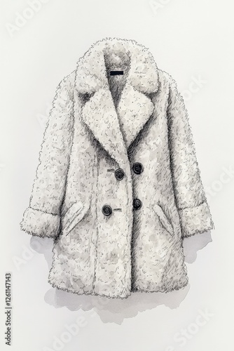 Stylish white fur coat displayed against a plain background