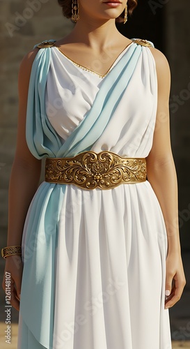 Grecian Grace: A Portrait of Timeless Elegance - Generative AI, a woman adorned in elegant, flowing Grecian attire, embodying the essence of classical beauty.
