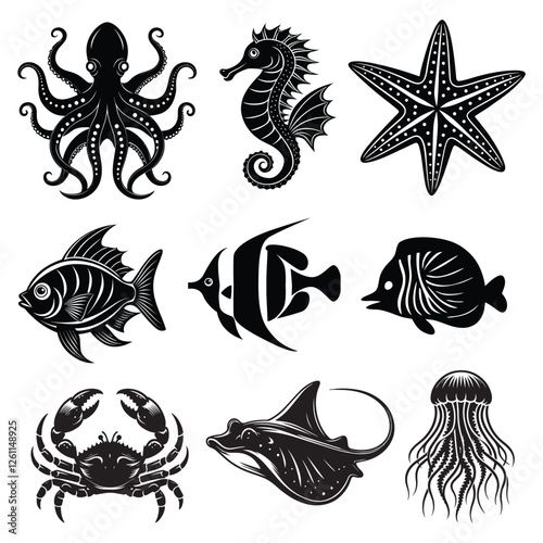 Sea Underwater Animal Vector silhouette free download 