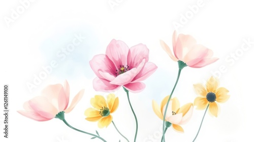 This vibrant floral illustration showcases elegant flowers with soft tones and smooth transitions, adding a light and airy touch to any design or decoration