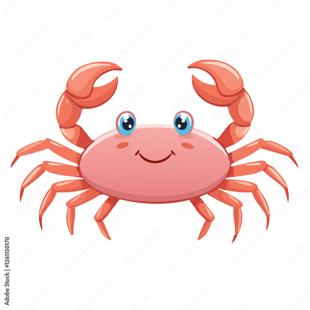 Fototapeta premium Cute red crab vector illustration in cartoon style. Childish adorable drawing of sea creature on isolated background. Print for clothes or design