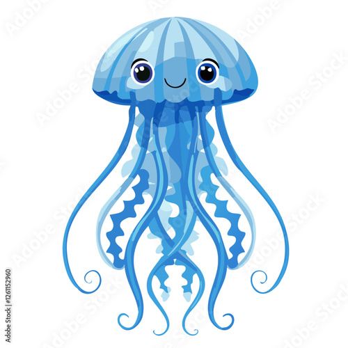 Cute jellyfish star in cartoon style vector illustration. Adorable children's underwater world character for clothing prints and design.