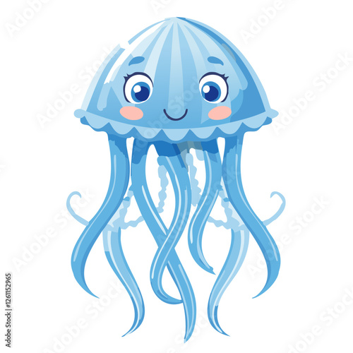 Cute jellyfish star in cartoon style vector illustration. Adorable children's underwater world character for clothing prints and design.