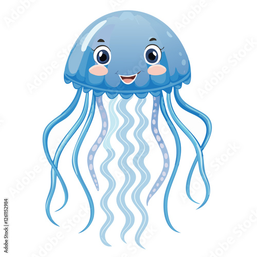 Cute jellyfish star in cartoon style vector illustration. Adorable children's underwater world character for clothing prints and design.