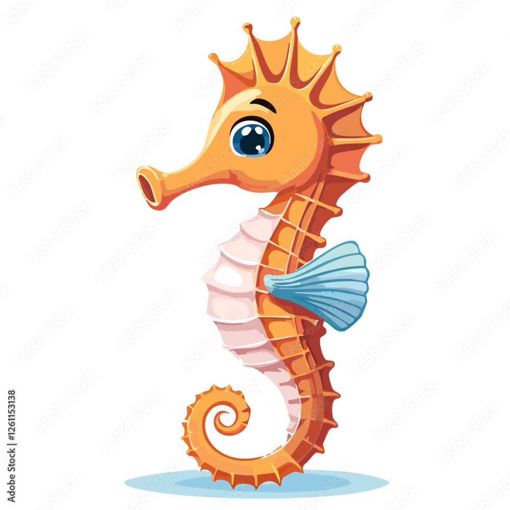 Fototapeta premium Seahorse cute vector illustration in cartoon style. Children's illustration of sea animal on isolated background. Print for clothes and design.