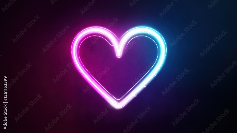 A vibrant neon heart shape with a gradient of pink and blue hues, radiating a modern, playful vibe against a dark background. A vibrant neon heart shape with a gradient of pink and blue hues, radiating a modern, playful vibe against a dark background.